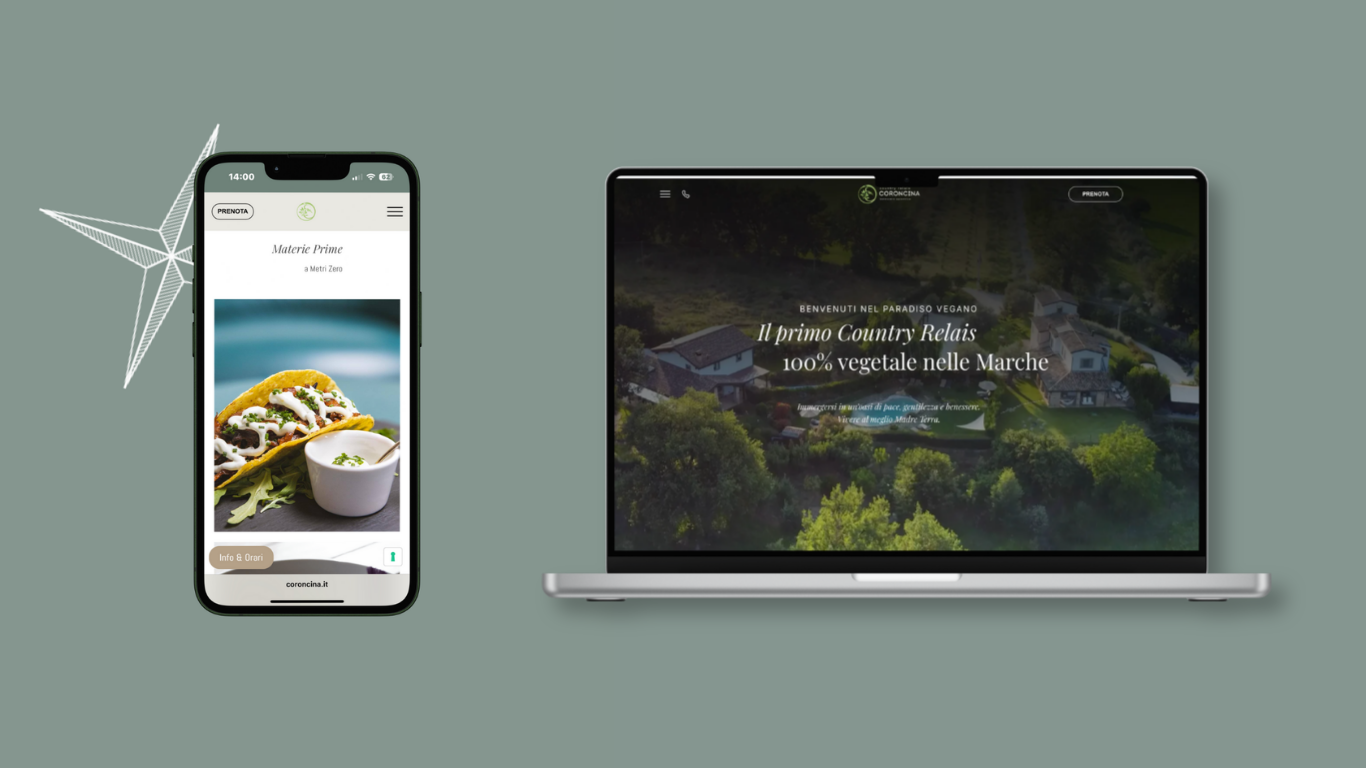 Sito web di Coroncina mostrato su computer portatile e smartphone