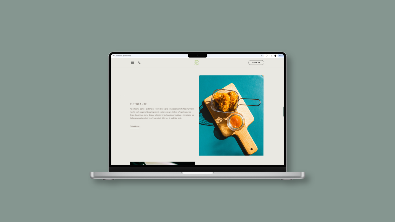 Pagina ristorante di Coroncina mostrata su computer portatile