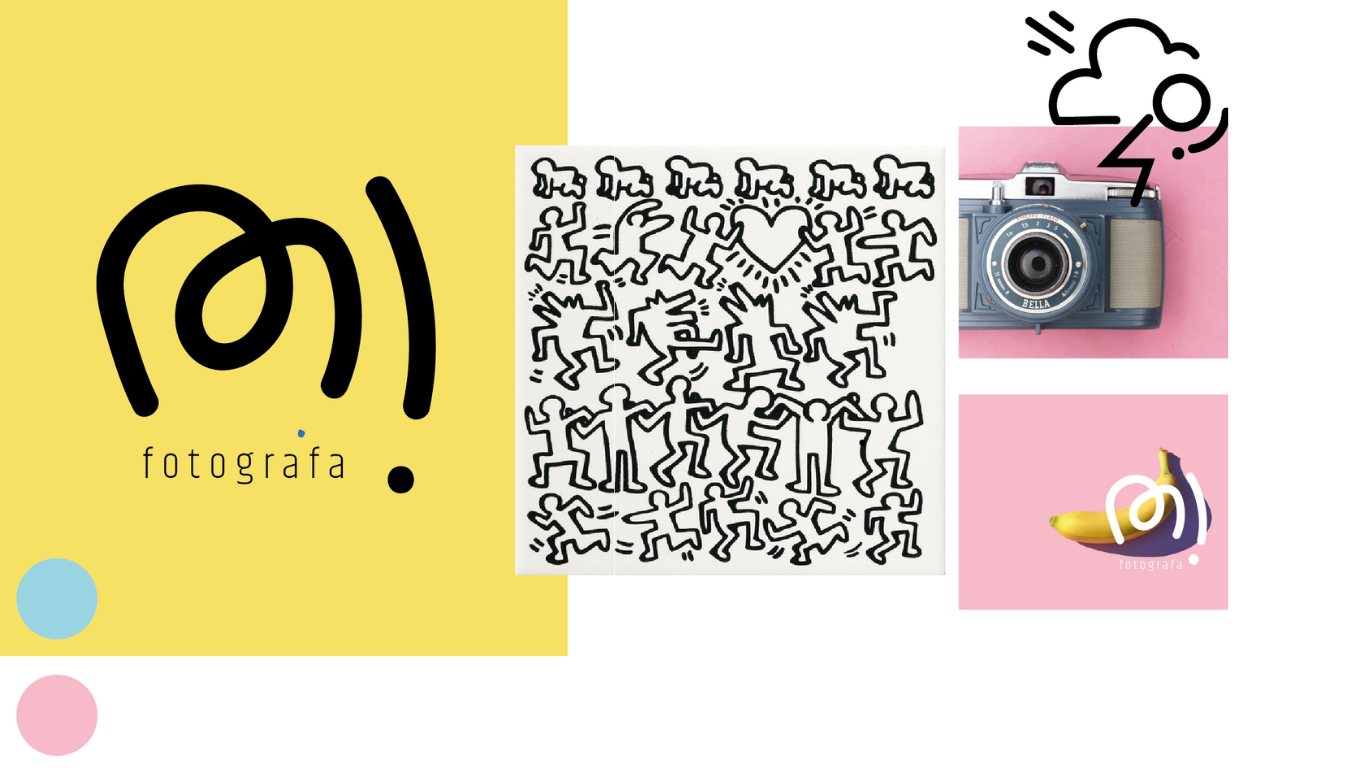 Brandmark Marilena Imbrescia su fondo giallo e applicazioni visive legate alla fotografia